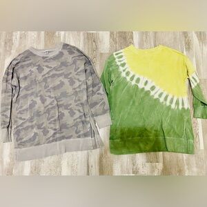 Old Navy Gray Camouflage and Green Tie-Dye tunic crewneck Sweatshirts